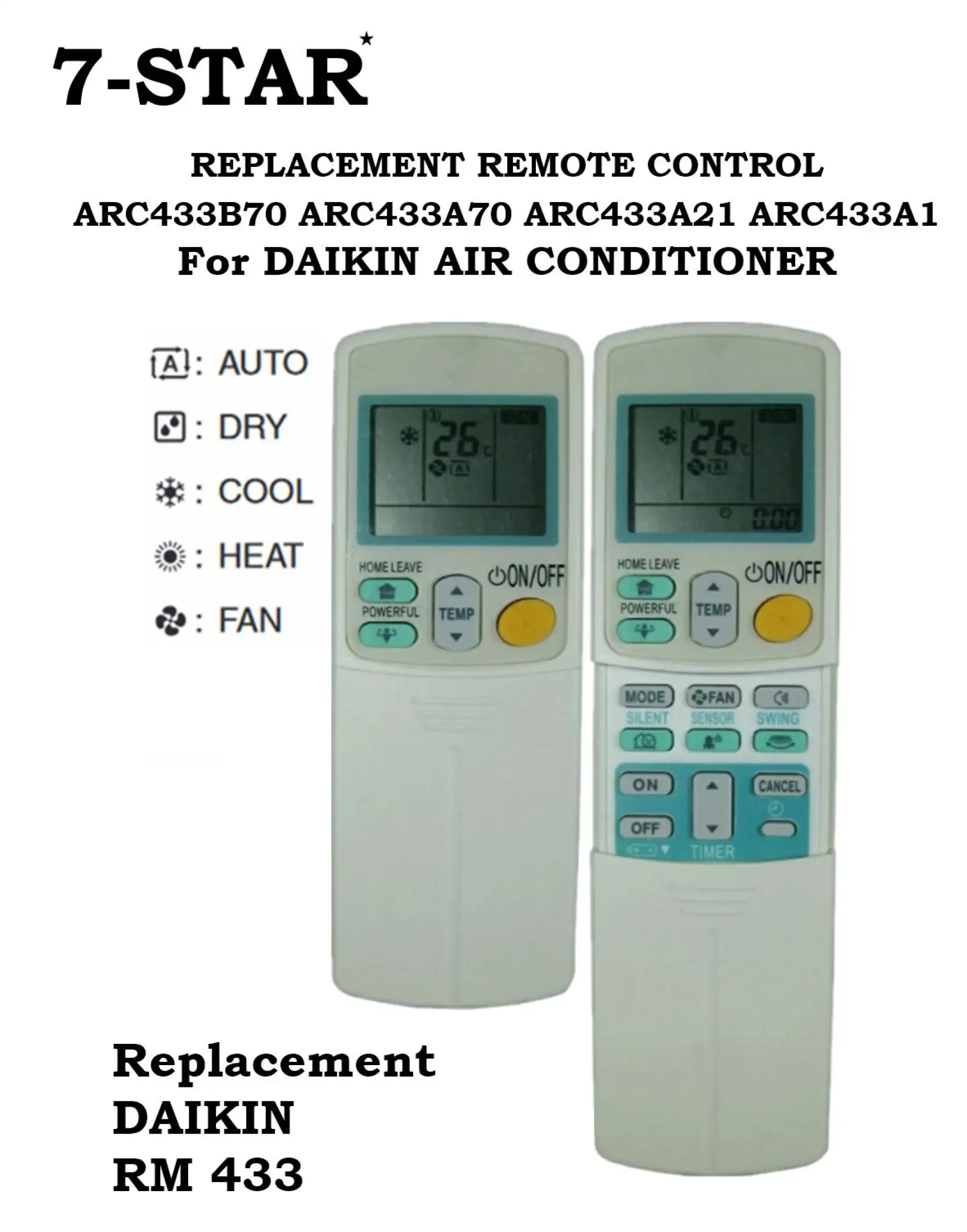 Replacement Remote Control Arc433b70 Arc433a70 Arc433a21 Arc433a1 For Daikin Aircon Remote Control Lazada Singapore