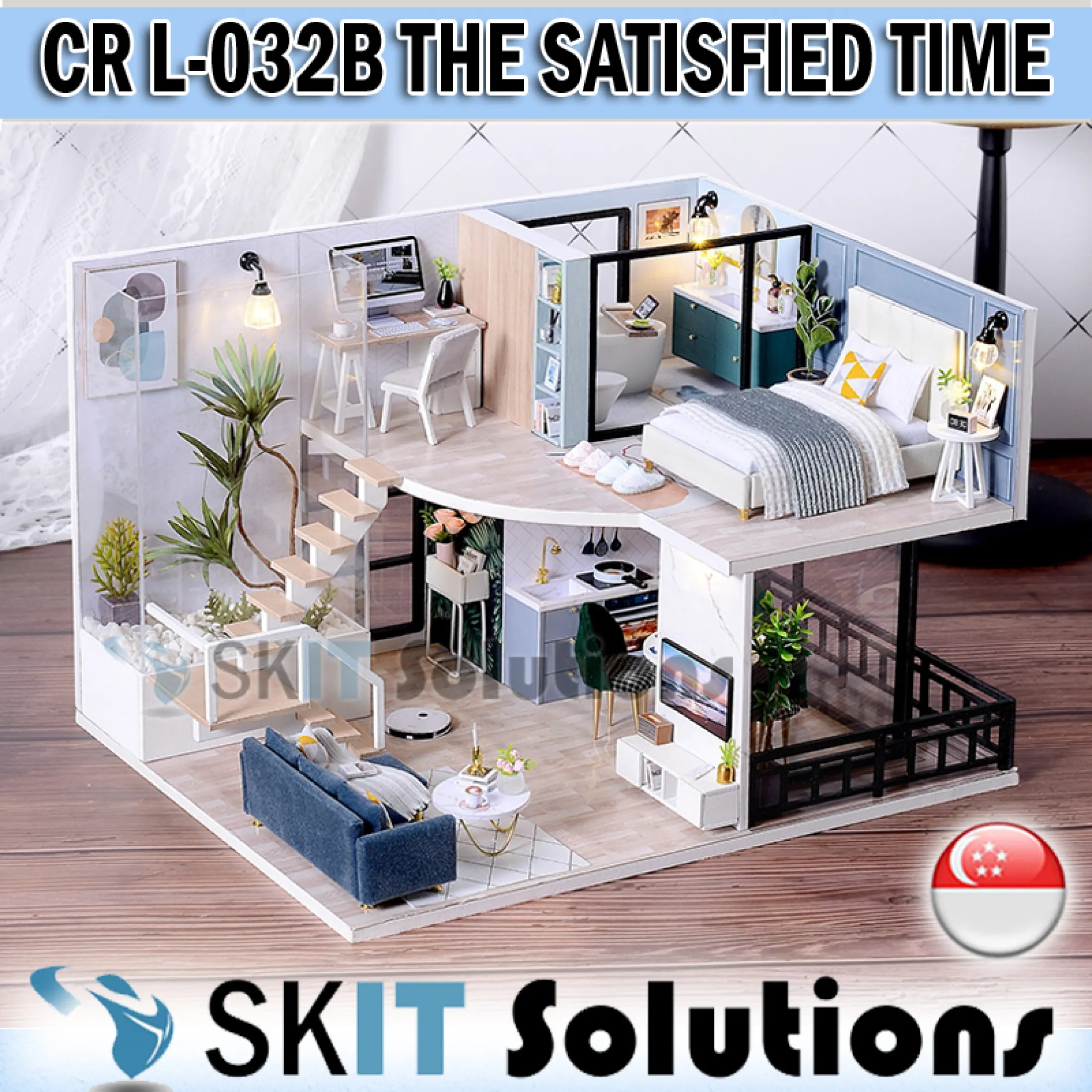 Cuteroom The Satisfied Time Diy Mini Wooden Doll House Models With Led Light And Acrylic Dust Cover Miniature Figure Kit Scene Hand Made Miniature Dollhouse Diy Furniture Toy For Kids Adults Ideal