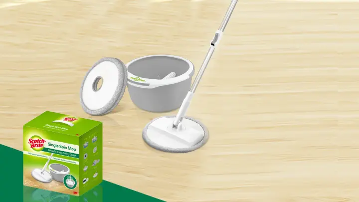 3M™ Scotch-Brite™ Single Spin Mop T6 Microfiber Set, 1 pc/pack, For cleaning home floor easily & handsfree