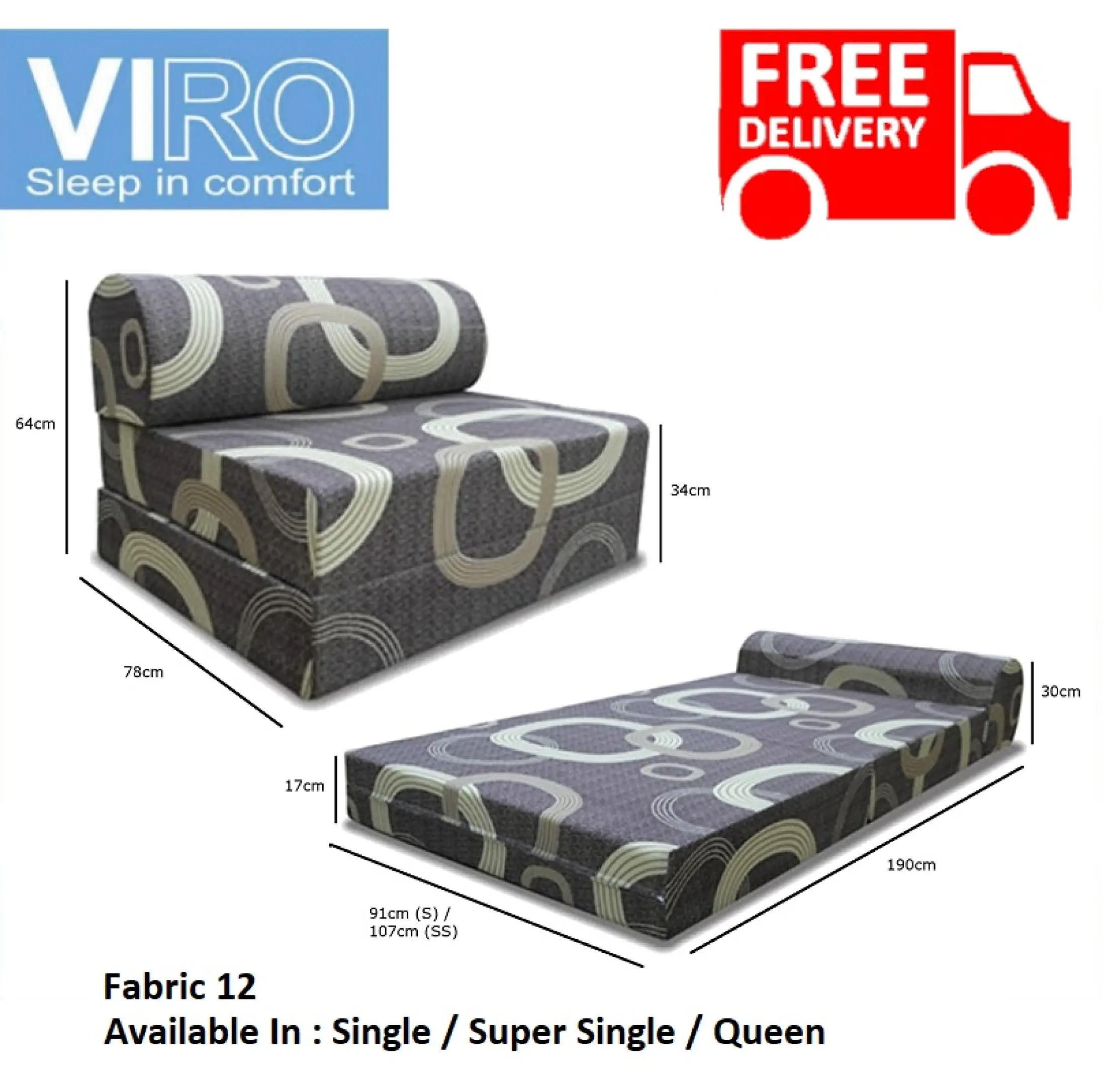 Viro Sofa Bed F12 Single Super, Space Saving Queen Size Sofa Bed Mattress