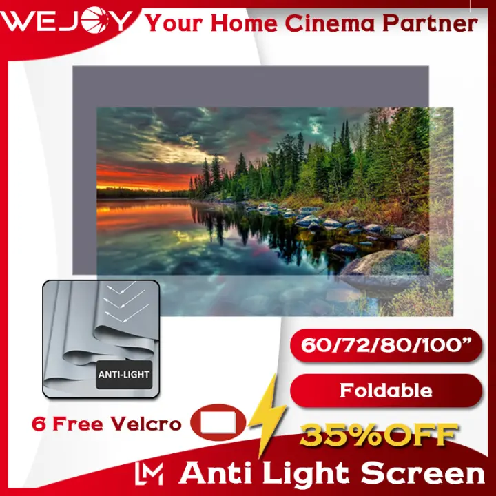 [High Brightness] WEJOY Anti Light 80/ 100/ 120 inch Projection Screen Reflective Foldable 16:9 Portable No Crease Wall Mounted Screen for Projector Smart TV Home Cinema