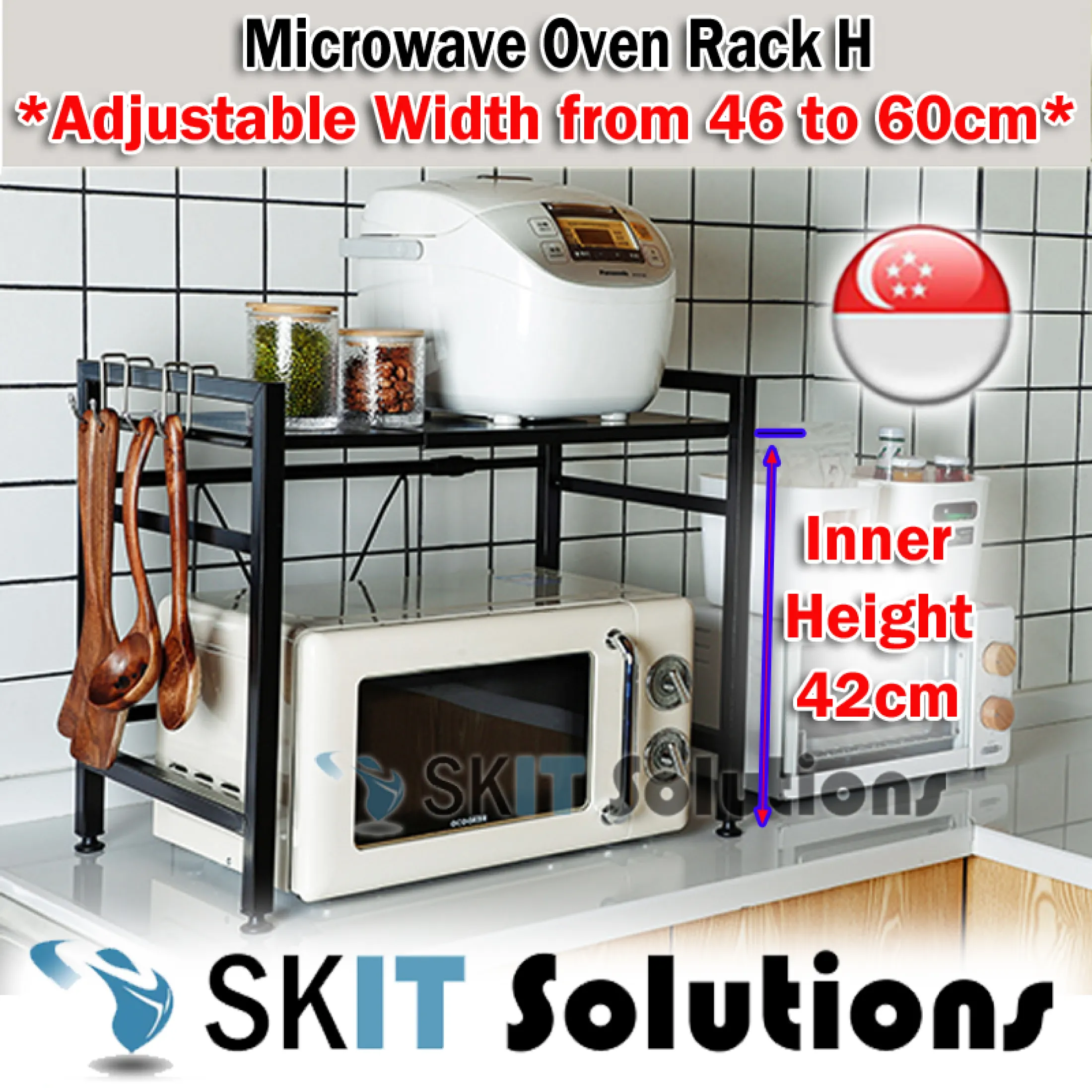 Adjustable Carbon Steel Microwave Oven Stand Rack H Premium Extendable Kitchen Storage Organizer Microwave Oven Standing Shelf Organiser Bracket 2 Tier Multi Purpose Retractable Shelves Expandable Fr 46 60cm Outer 44 58cm Inner Inner Height 42cm