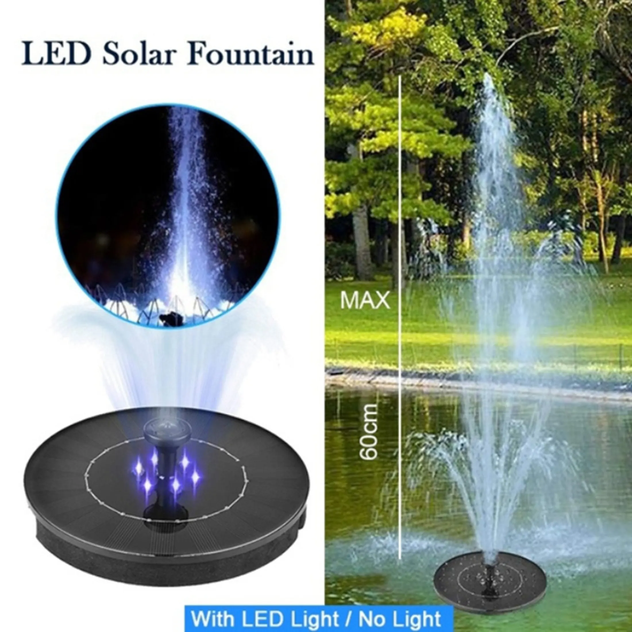 Solar Fountain Pump With Led Lights, Solar Outdoor Water Fountain With Led Lights