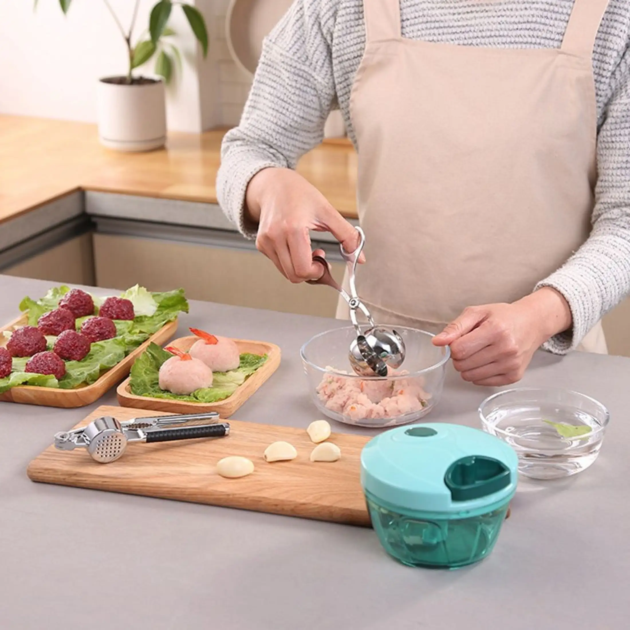 ANHEY Khuôn Thịt Viên Chống Dính Tự Làm, Máy Làm Thịt Viên Bằng Thép Không Gỉ Màu Bạc