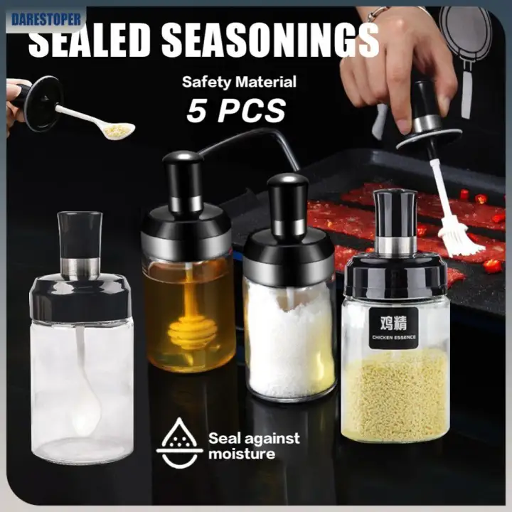 【Free rice spoon】250ML Seasoning Bottle Glass Spice Jar Spice Airtight Containers Condiment Salt Storage Bottle Spice Darestoper