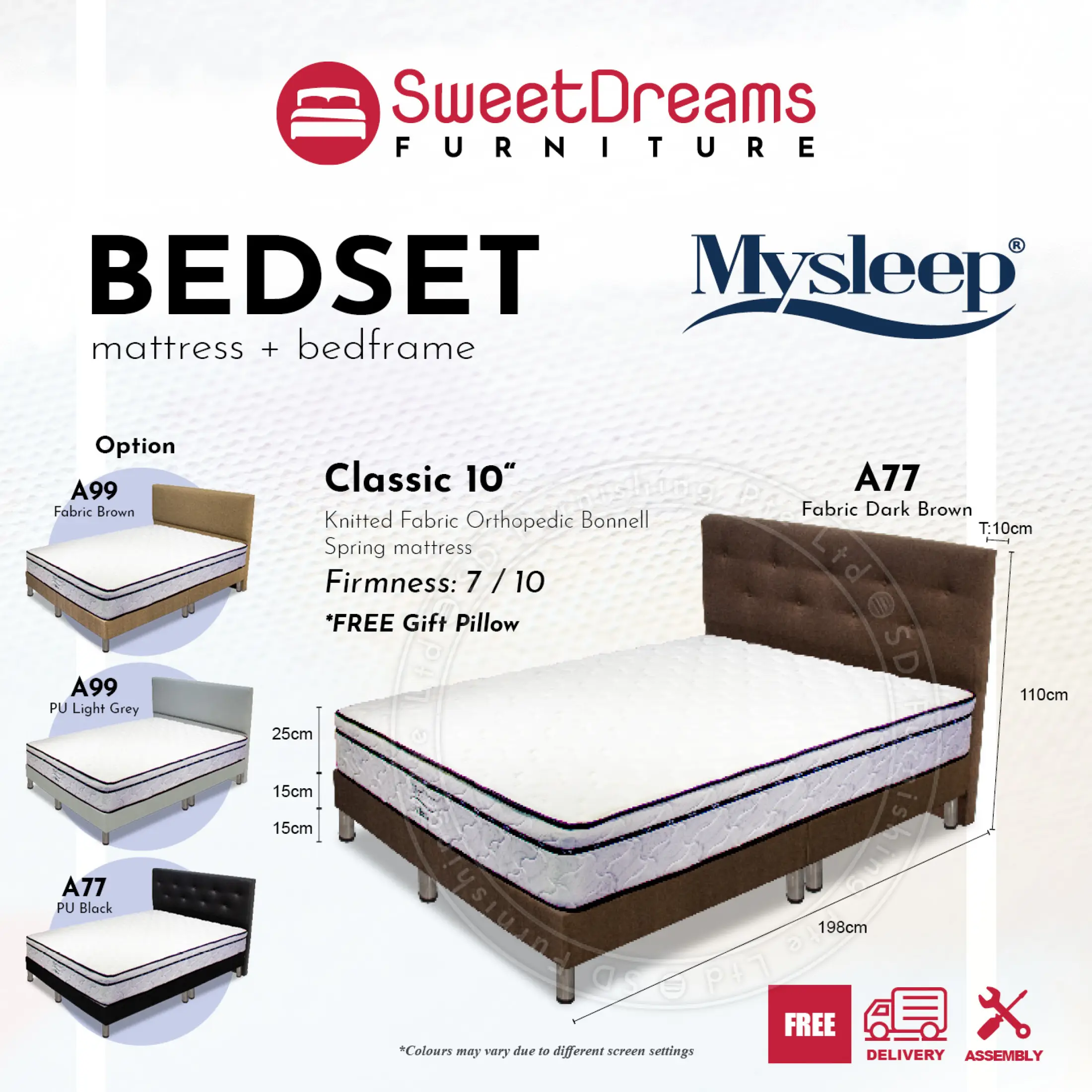 Classic Bed Set A77 A99 Single, King Mattress And Bed Frame Set