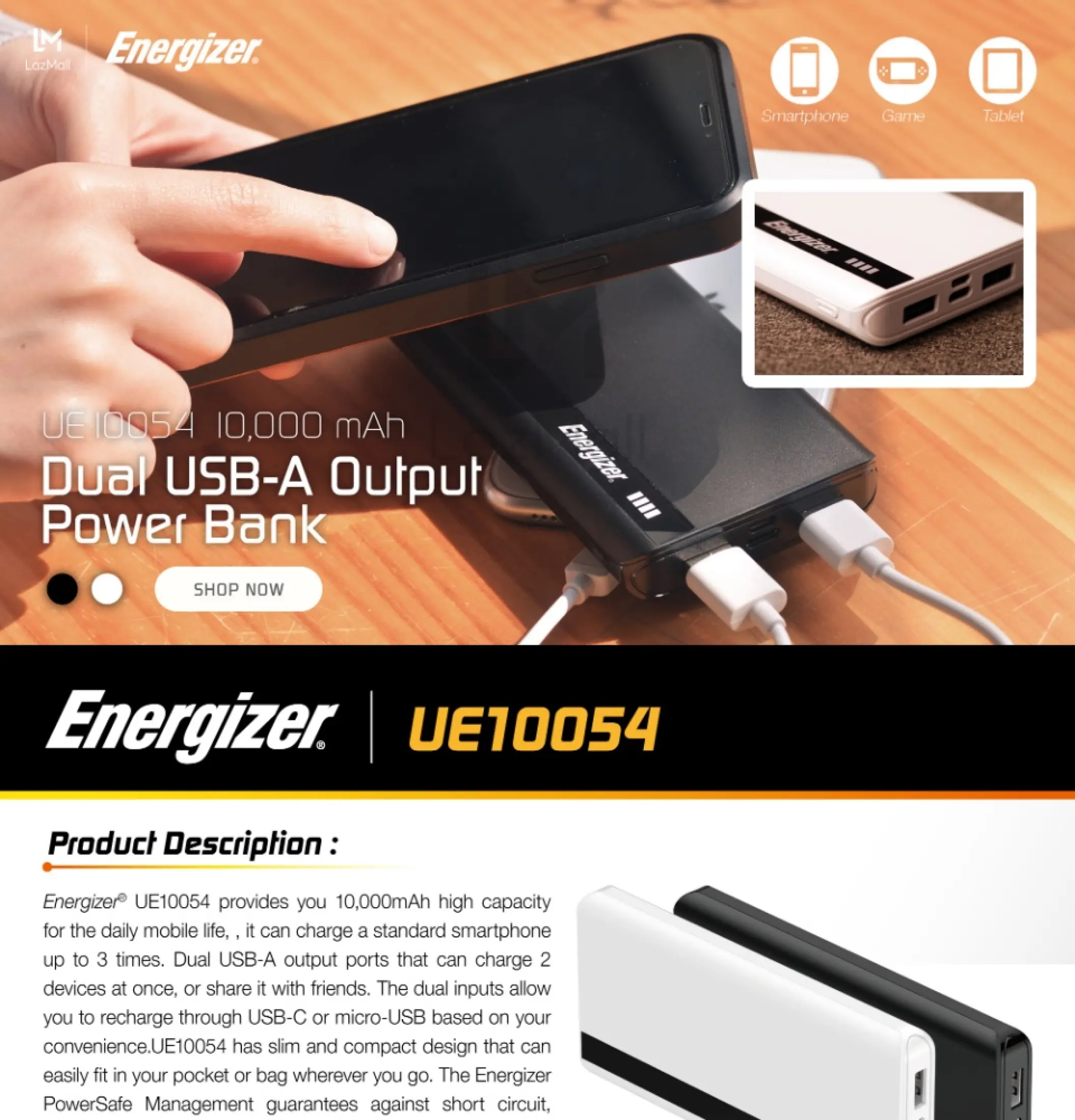 Energizer UE10054 10,000mAh Dual Port Power Bank | Lazada Singapore