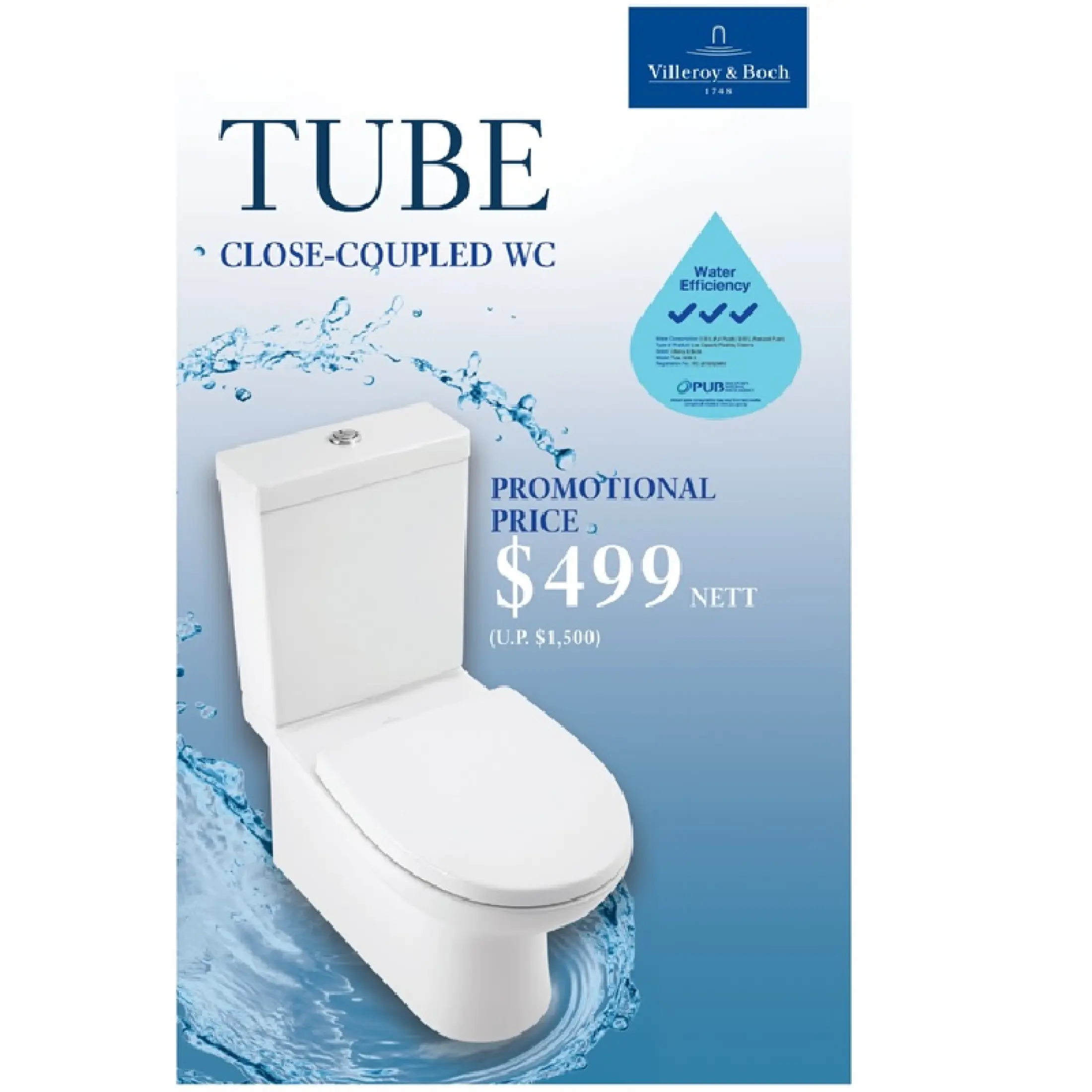 Villeroy & Boch Tube Toilet Bowl c/w Soft-close Seat & Cover | Singapore